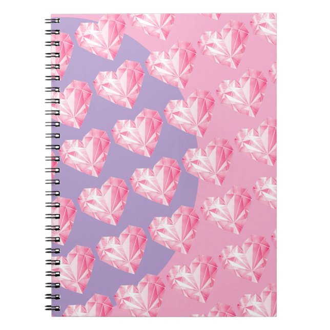 Pink Diamond Heart Pattern – Cute & Stylish Design Notebook (Front)