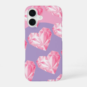 Pink Diamond Heart Pattern  – Cute & Stylish iPhone 16 Case