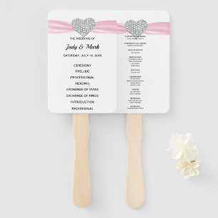 Pink Diamond Heart Wedding Program Hand Fan