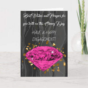 Pink Diamond on Gold Confetti Engagement Congrats Card
