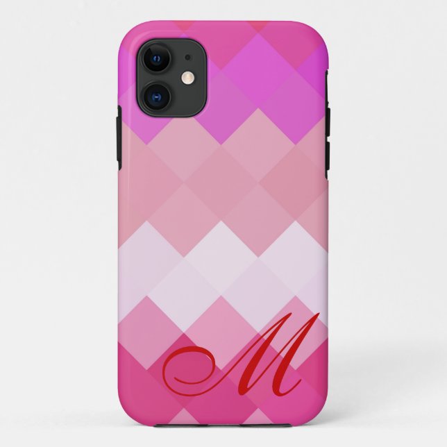 Pink Diamond Pattern and Monogram 4 Case-Mate iPhone Case (Back)