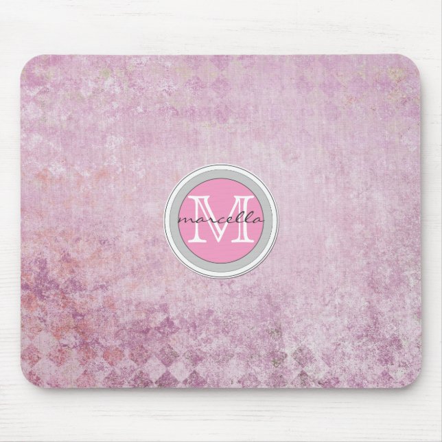 Pink Diamond Pattern Background Monogram Mouse Pad (Front)