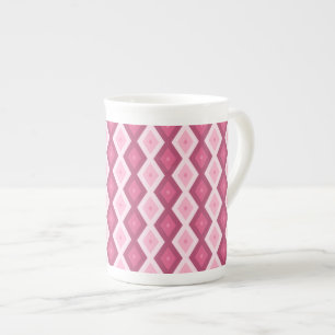 Pink diamond pattern bone china mug