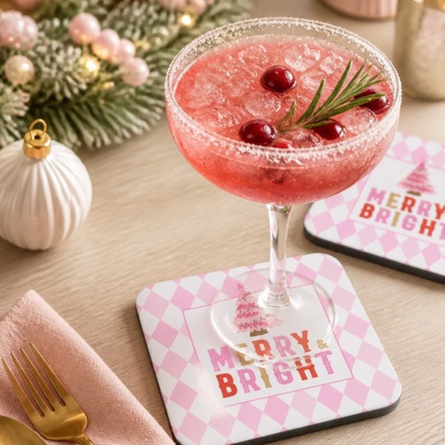 Pink Diamond Pattern Merry and Bright Coaster (Creator Uploaded)