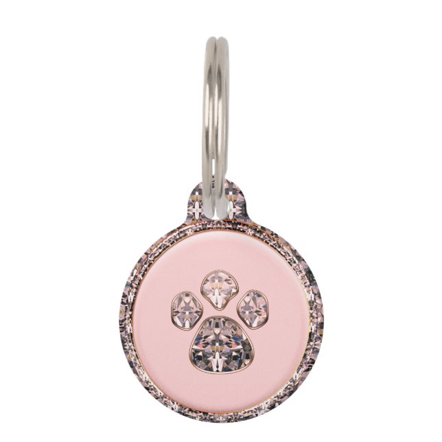 Pink Diamond Paw Print Pet Tag (Front)