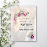 Pink Diamond Pearl Buttons Wedding Save the Date