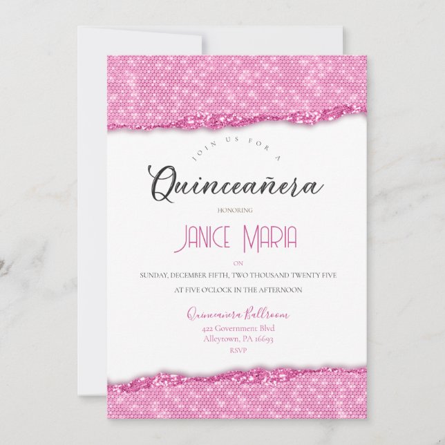 Pink Diamond Quinceañera Invitation (Front)