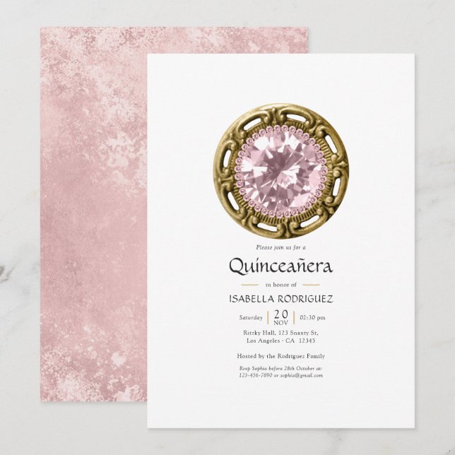 Pink Diamond Quinceañera Invitation (Front/Back)