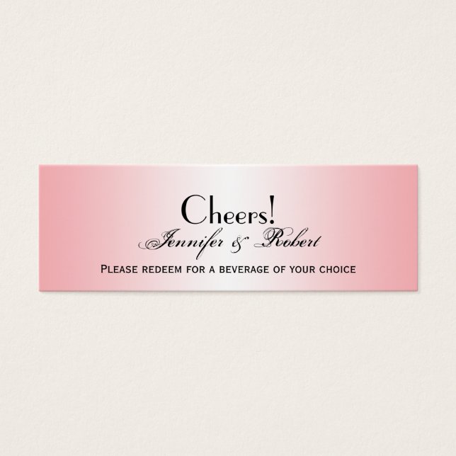 Pink Diamond Rounded Corners Wedding Drink Ticket (Front)