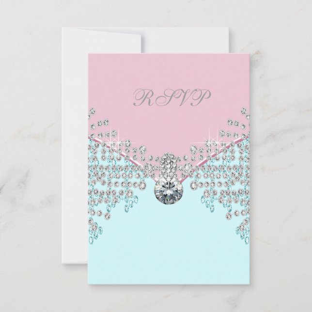 Pink Diamond Teal Blue Sweet Sixteen Birthday RSVP Card (Front)