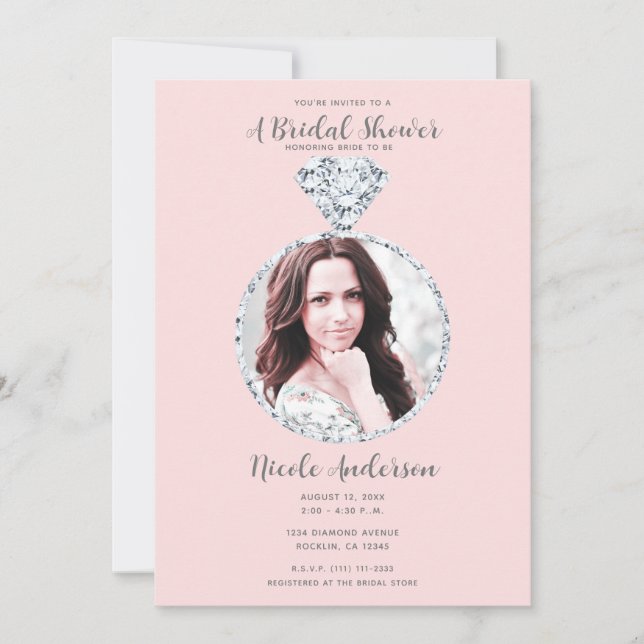 Pink Diamond Wedding Bling Ring Bridal Shower  Invitation (Front)