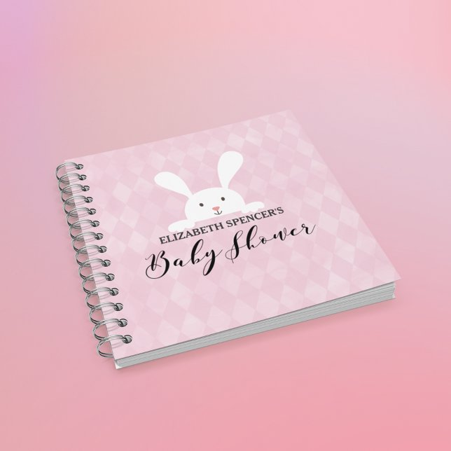 Pink Diamond White Bunny Baby Shower Guestbook Notebook (Creator Uploaded)