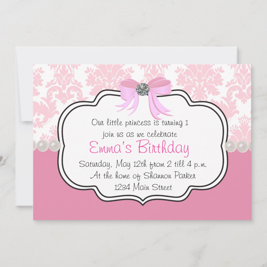 Pink Diamonds and Pearls Damask Invitation | Zazzle