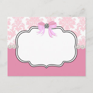 Pink Diamonds and Pearls Damask Invitation Postcard