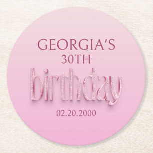 Pink Diamonds Birthday Round Paper Coaster
