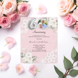 Pink diamonds florals 60th wedding invitation