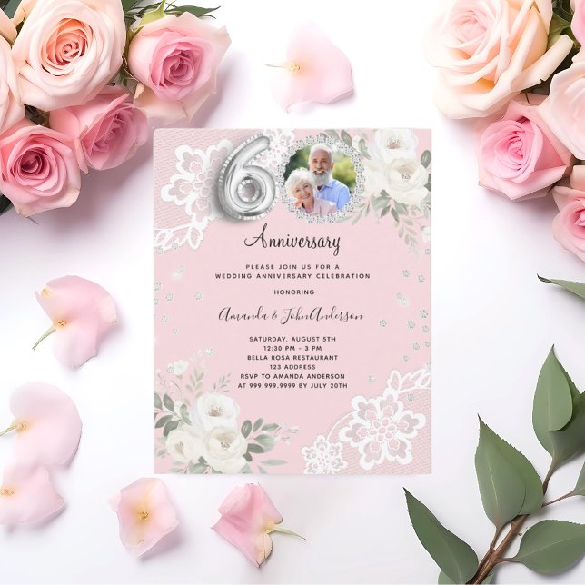 Pink diamonds florals 60th wedding invitation (Creator Uploaded)