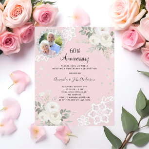 Pink diamonds florals 60th wedding invitation