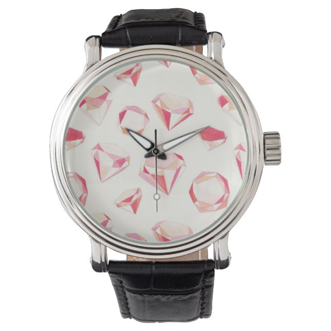 Pink Diamonds Geometric Hand Drawn Watch (Front)