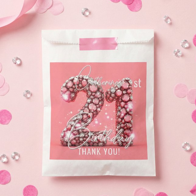 Pink Diamonds Glam 21st Birthday Party Thank You Favour Bag (Creator Uploaded)