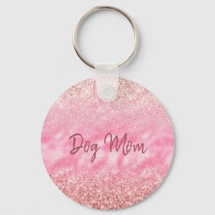 Pink Diamonds Glitzy Sparkle Glitter Dog Mom Key Ring