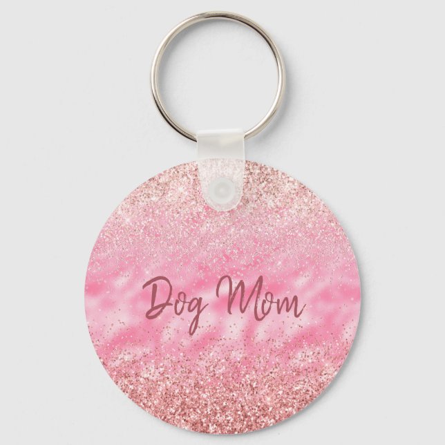 Pink Diamonds Glitzy Sparkle Glitter Dog Mum Key Ring (Front)