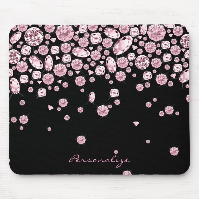 Pink Diamonds on Black Background Mouse Pad (Front)
