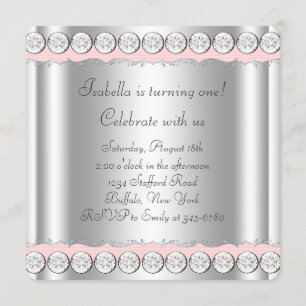 Pink Diamonds Pink and Silver Birthday Party Invitation