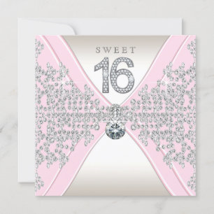 Pink Diamonds Sweet Sixteen Birthday Party Invitation