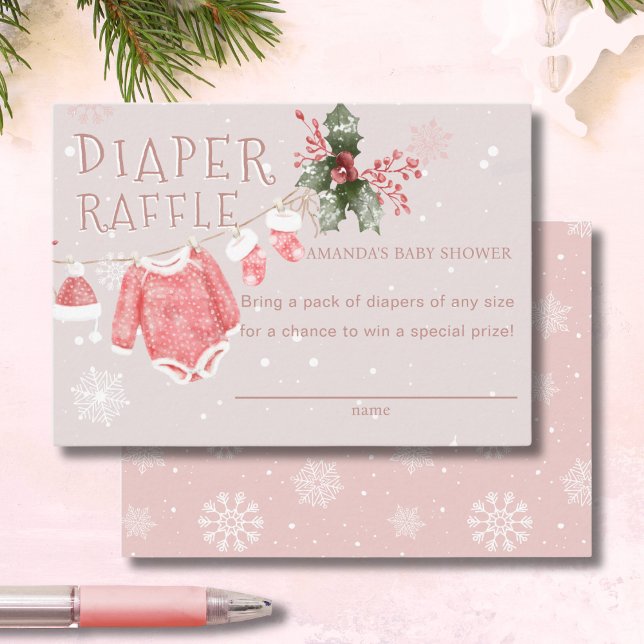 Pink Diaper Raffle It's Cold Outside Baby Shower Enclosure Card (Creator Uploaded)