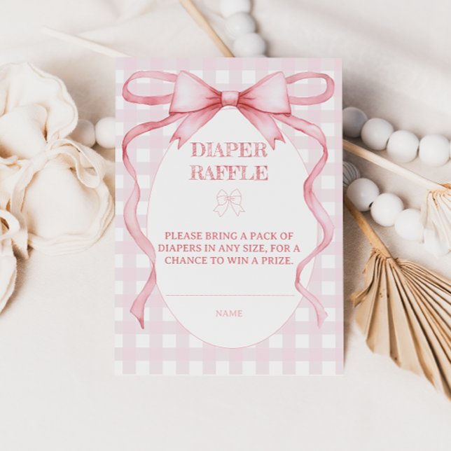 Pink Diaper Raffle Ribbon Bow Watercolor Cute Enclosure Card (Creator Uploaded)