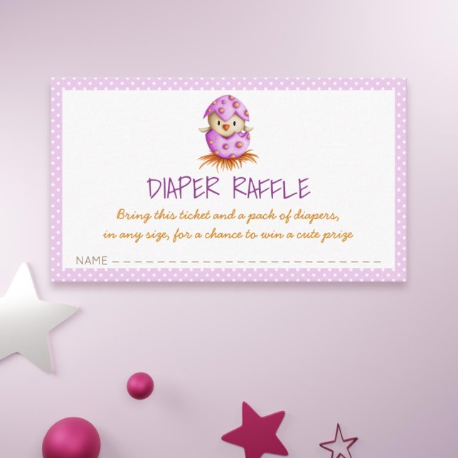 Pink Diaper Raffle with Bird Hatching Baby Shower Enclosure Card (Cute pink baby shower diaper raffle card with a bird hatching)