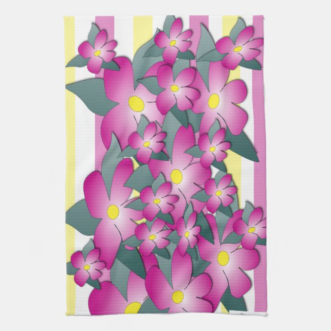 Pink digital flower kitchen towel (Vertical)