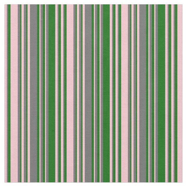 Pink, Dim Grey & Dark Green Stripes Fabric (Close Up)
