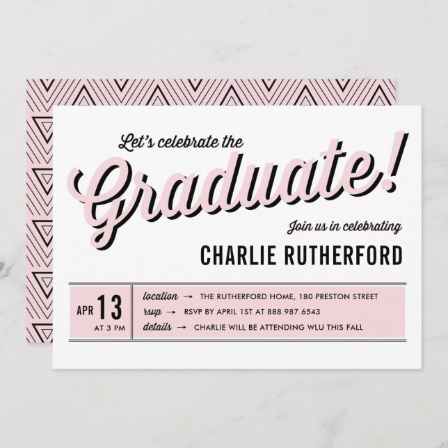 Pink Diner Retro Typography Graduation Party Invitation (Front/Back)