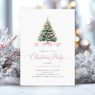 Pink Dinner Christmas Party Invitation