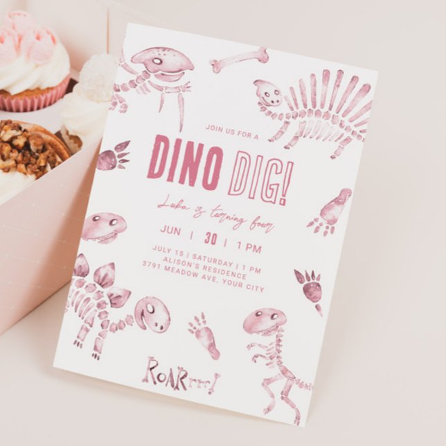 Pink Dino Dig Birthday  Invitation (Creator Uploaded)