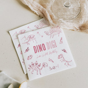 Pink Dino Dig Birthday Napkin