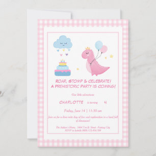Pink Dino-Mite Birthday Invitation 