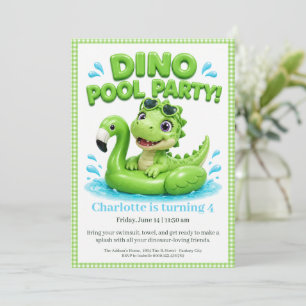Pink Dino-Mite Birthday Pool Party Invitation