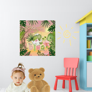 Pink Dino-Mite Nursery Poster for Girls