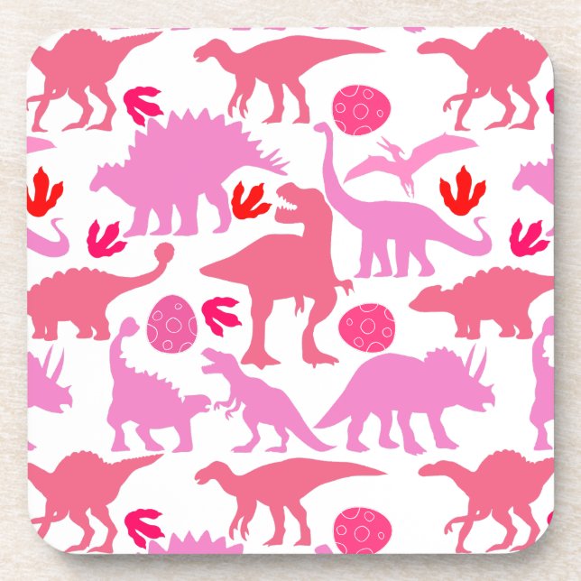 Pink Dino Pattern Coaster (Front)