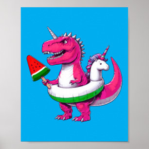 Pink Dino Unicorn Summer Pool Party Poster