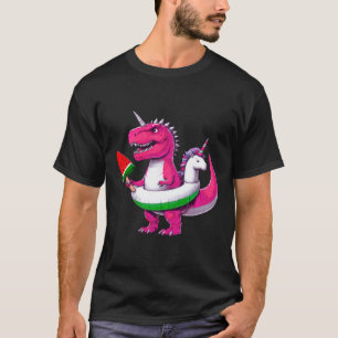 Pink Dino Unicorn Summer Pool Party T-Shirt