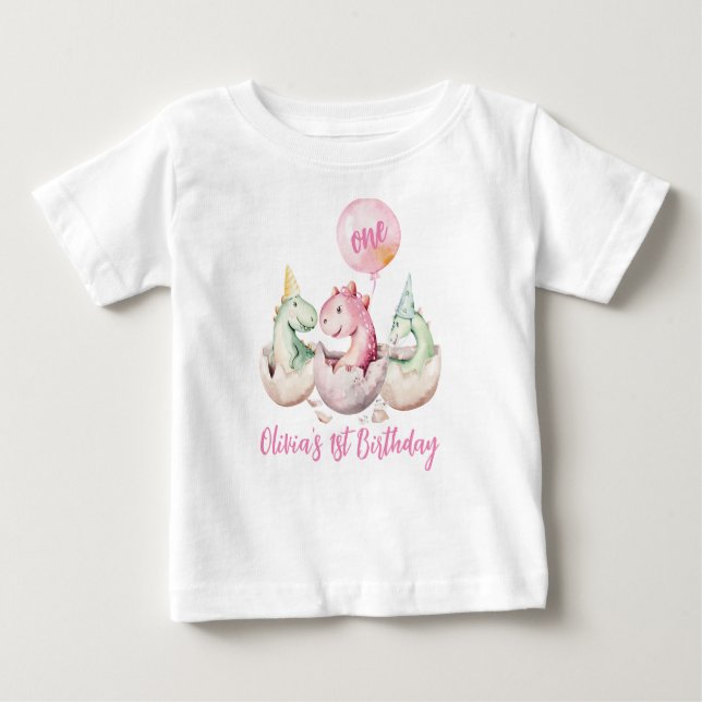 Pink Dinosaur 1st birthday Shirt (Front)