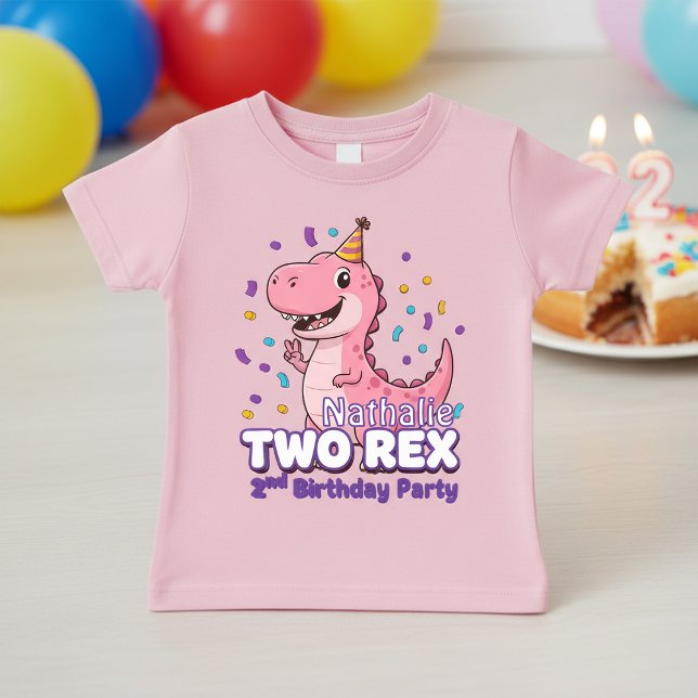Pink Dinosaur  2nd Birthday Baby,Custom Name girl Baby T-Shirt (Creator Uploaded)