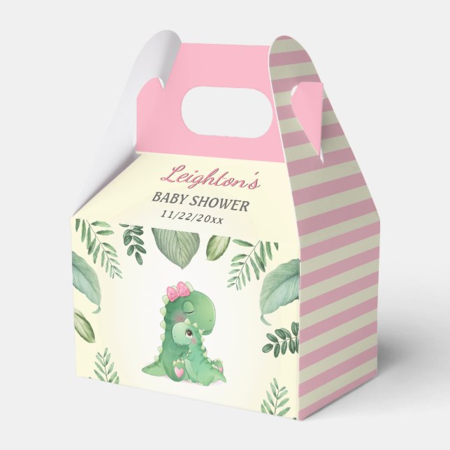 Pink Dinosaur Baby Girl Shower Sprinkle Dino Party Favour Box (Front Side)