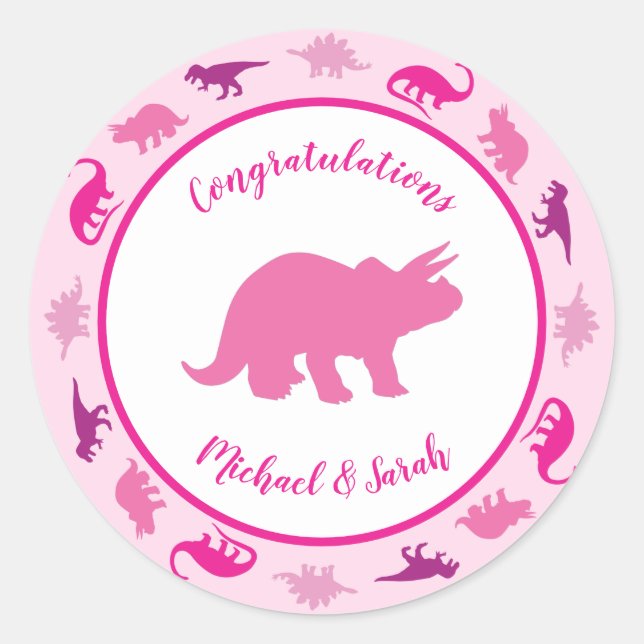 Pink Dinosaur Baby Shower Cute Dino Girl Classic Round Sticker (Front)