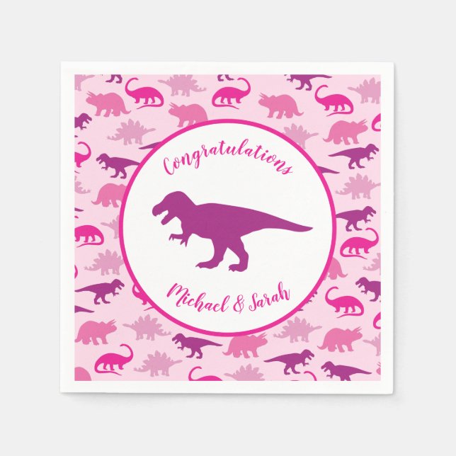 Pink Dinosaur Baby Shower Cute Dino Girl Napkin (Front)