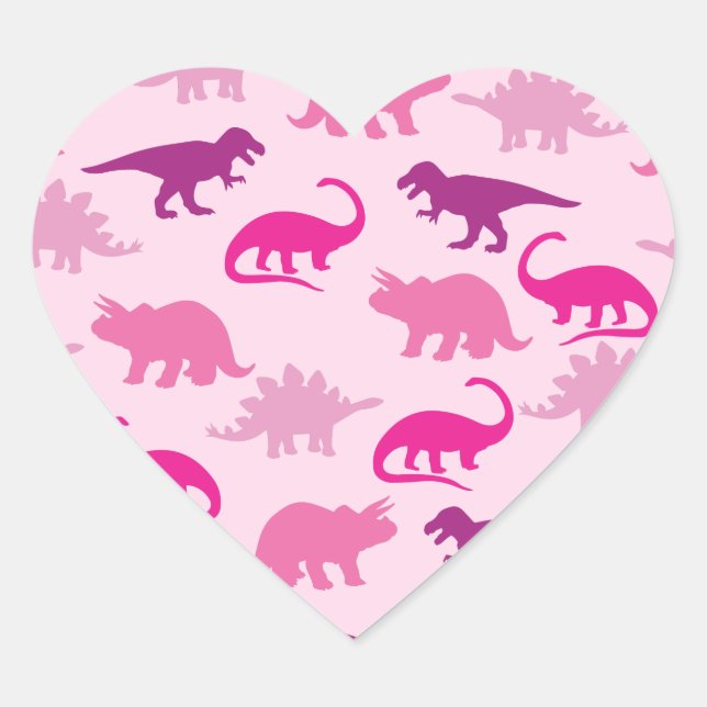 Pink Dinosaur Baby Shower Heart Sticker (Front)